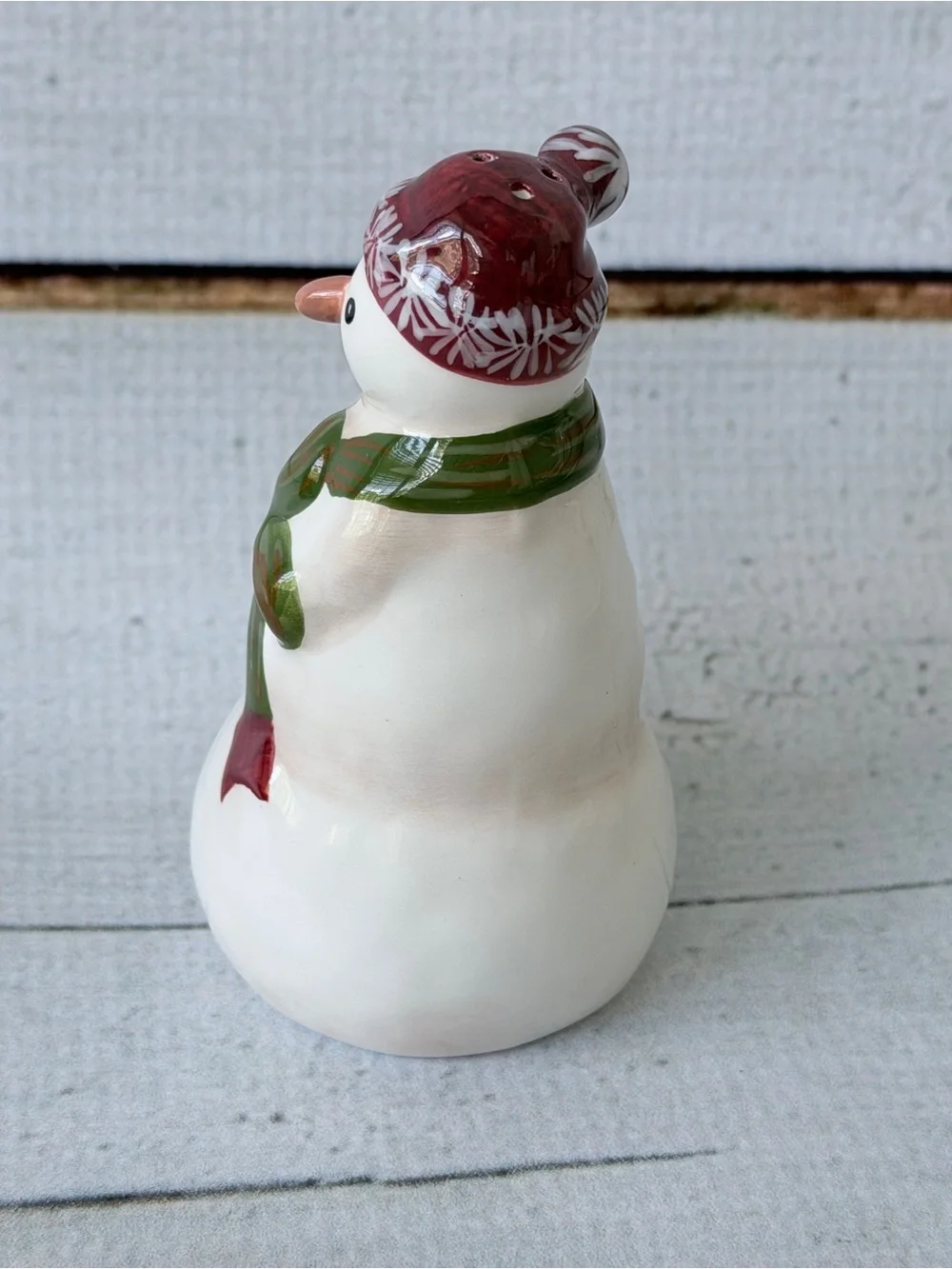 Vintage Ceramic Snowman Christmas Salt & Pepper Shakers Set with Base Tray